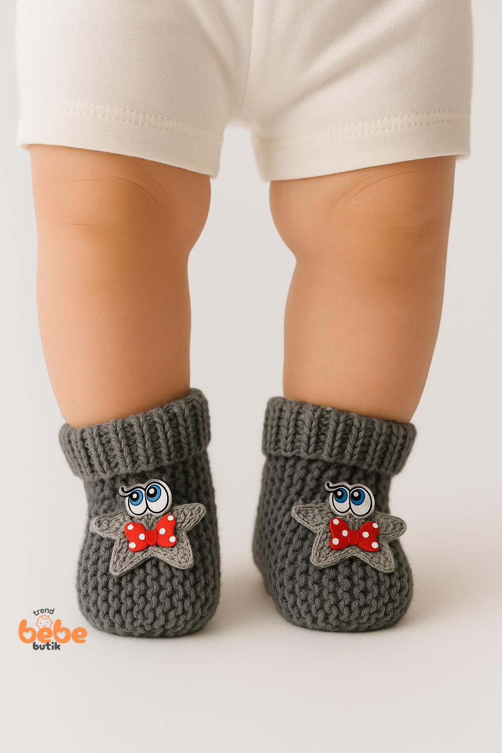 Yıldız Desenli Bebek Patik 1 Yaş %100 Triko Örgü Patik – Kız ve Erkek Bebek İçin Örgü Pamuklu Patik