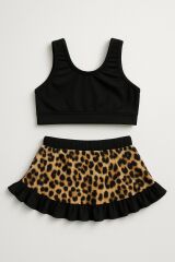 Kız Çocuk Etekli Bikini Takımı 2 Parça | Leopar Desenli Fırfırlı Model | 4-12 Yaş Yazlık Mayo 4 YAŞ