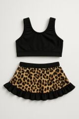 Kız Çocuk Etekli Bikini Takımı 2 Parça | Leopar Desenli Fırfırlı Model | 4-12 Yaş Yazlık Mayo 4 YAŞ