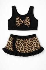 Kız Çocuk Etekli Bikini Takımı 2 Parça | Leopar Desenli Fırfırlı Model | 4-12 Yaş Yazlık Mayo 4 YAŞ