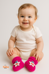 Yıldız Desenli Bebek Patik 1 Yaş %100 Triko Örgü Patik – Kız ve Erkek Bebek İçin Örgü Pamuklu Patik