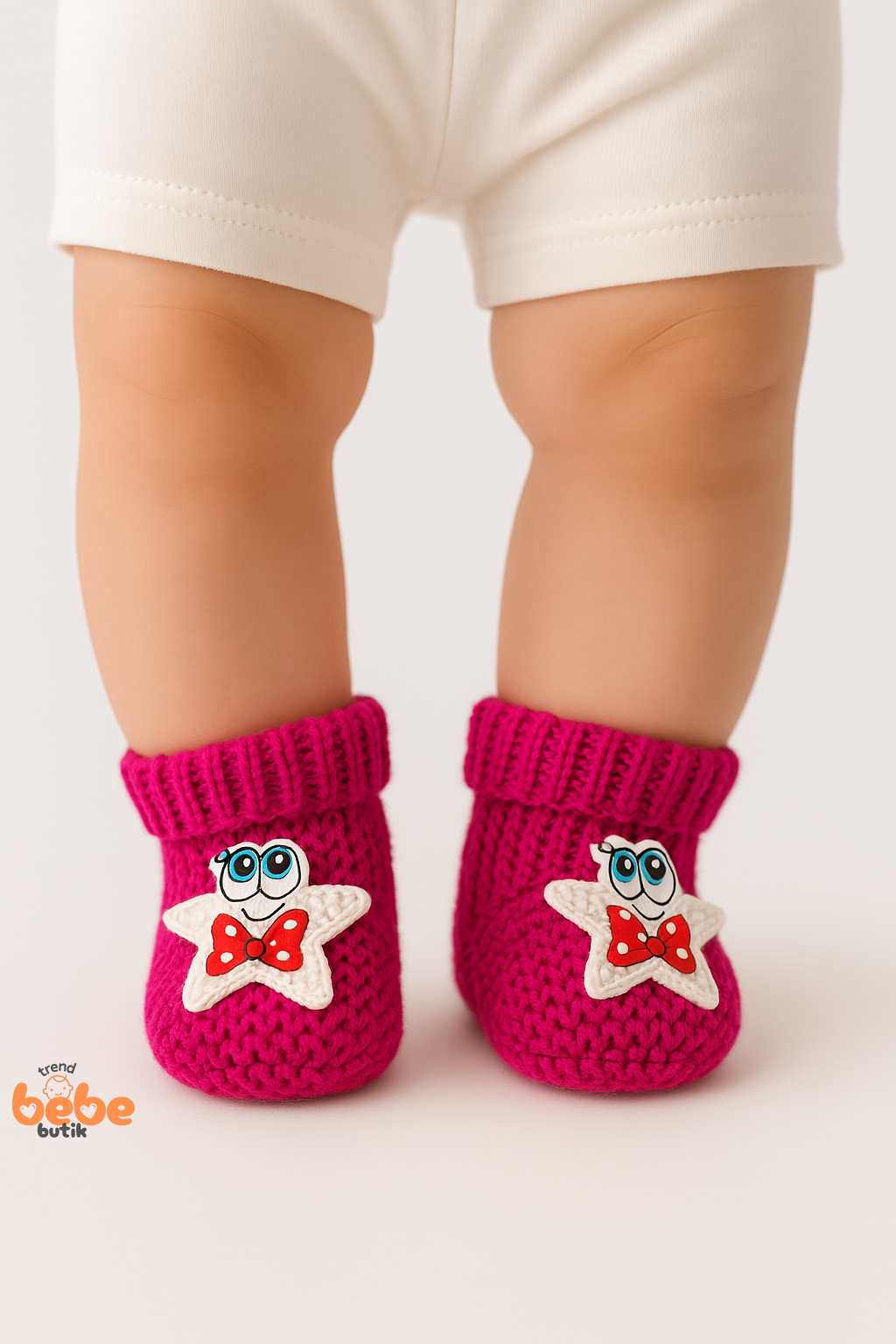 Yıldız Desenli Bebek Patik 1 Yaş %100 Triko Örgü Patik – Kız ve Erkek Bebek İçin Örgü Pamuklu Patik