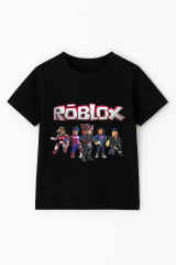 Roblox Baskılı Kısa Kollu Pamuklu Erkek Çocuk Tişörtü | Renkli Oyun Karakterli Yazlık Tshirt SİYAH - 9-10 Yaş