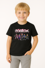 Roblox Baskılı Kısa Kollu Pamuklu Erkek Çocuk Tişörtü | Renkli Oyun Karakterli Yazlık Tshirt SİYAH - 9-10 Yaş
