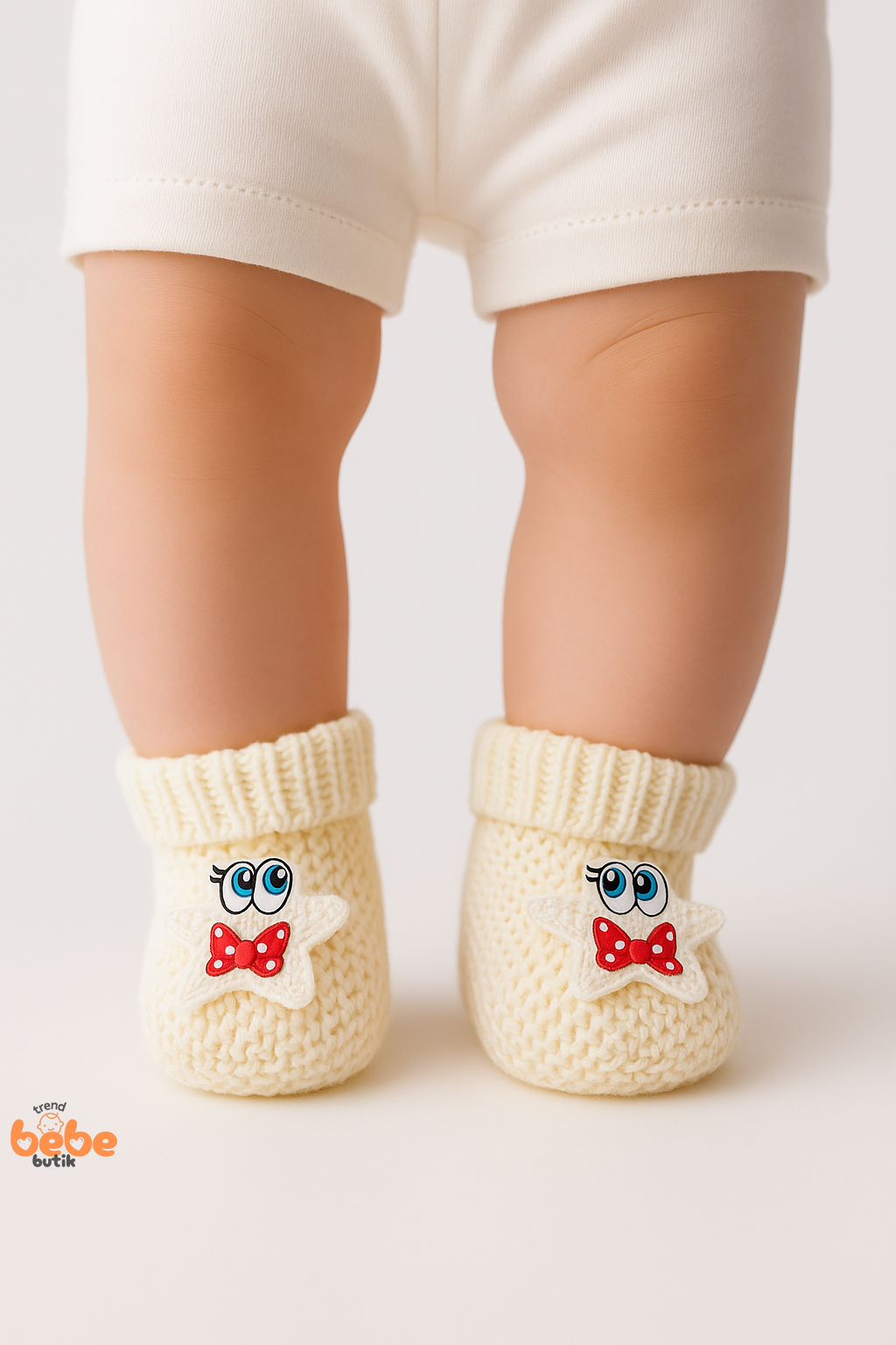 Yıldız Desenli Bebek Patik 1 Yaş %100 Triko Örgü Patik – Kız ve Erkek Bebek İçin Örgü Pamuklu Patik