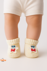 Yıldız Desenli Bebek Patik 1 Yaş %100 Triko Örgü Patik – Kız ve Erkek Bebek İçin Örgü Pamuklu Patik