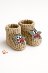 Yıldız Desenli Bebek Patik 1 Yaş %100 Triko Örgü Patik – Kız ve Erkek Bebek İçin Örgü Pamuklu Patik