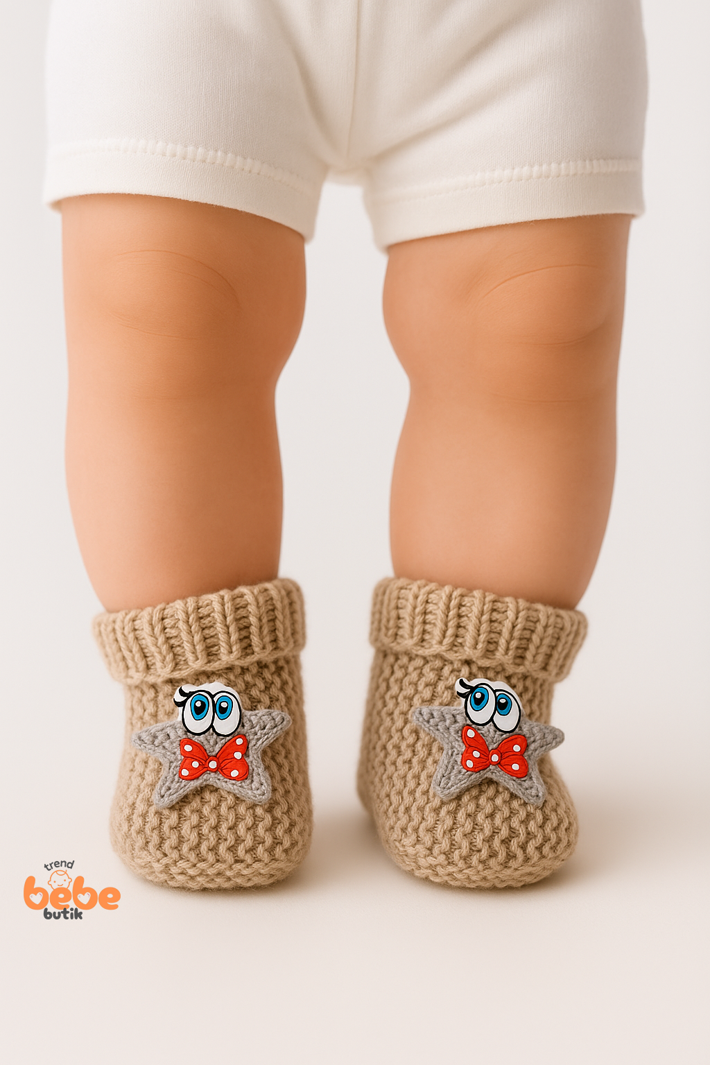 Yıldız Desenli Bebek Patik 1 Yaş %100 Triko Örgü Patik – Kız ve Erkek Bebek İçin Örgü Pamuklu Patik