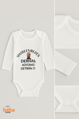 “Sinirlenmeden Derhal Sütümü Getirin” Yazılı | %100 Pamuk Uzun Kollu Zıbın | 06-18 Ay Çıtçıtlı Body 18 AY