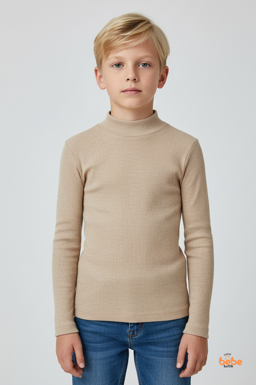 Erkek Çocuk Kaşkorse Fitilli Boğazlı Uzun Kollu Body Pamuklu Esnek İçlik & Günlük Basic Üst