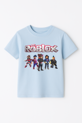 Roblox Baskılı Kısa Kollu Pamuklu Erkek Çocuk Tişörtü | Renkli Oyun Karakterli Yazlık Tshirt AÇIK MAVİ - 3-4 Yaş