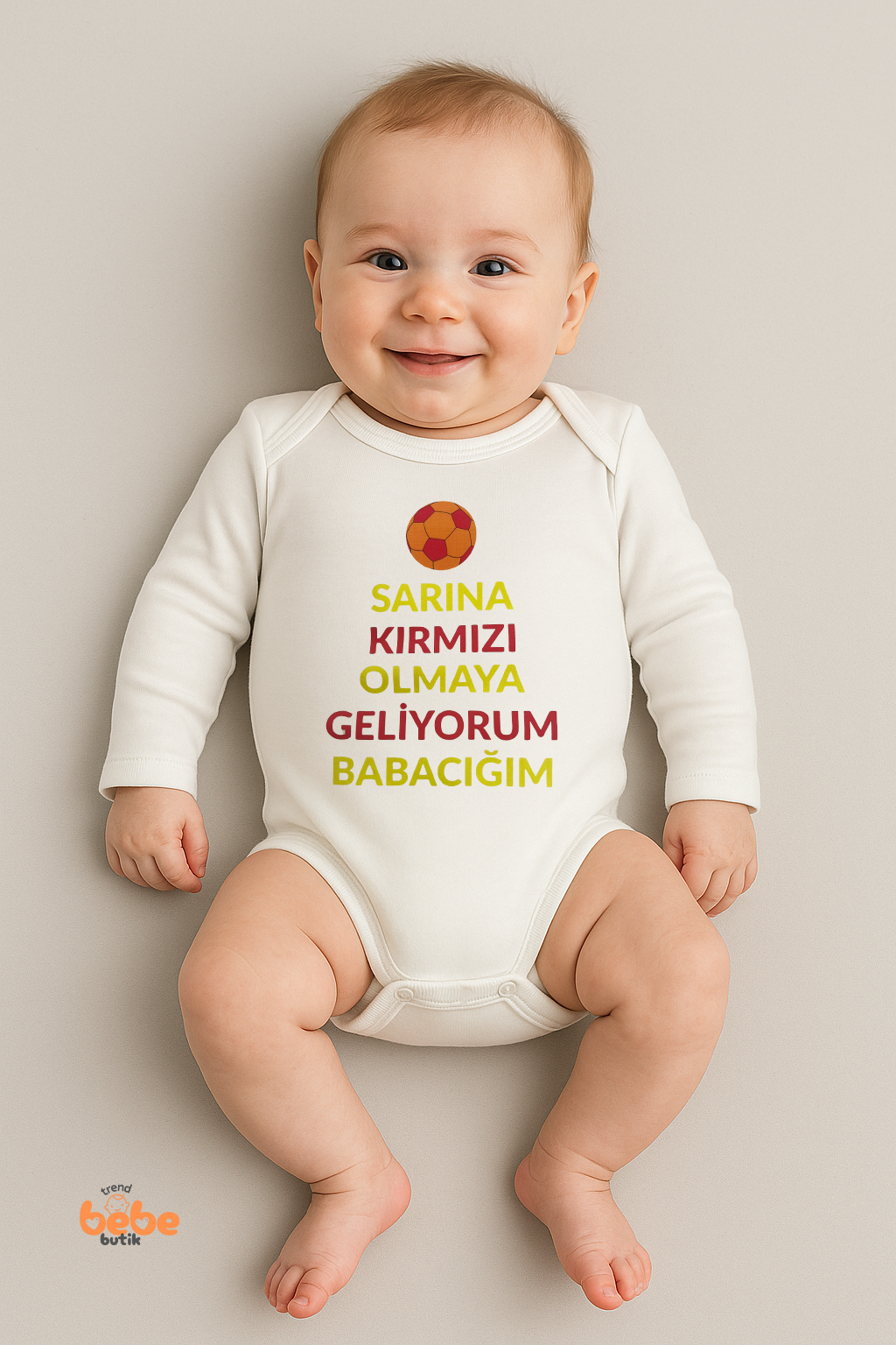 “Sarına Kırmızı Olmaya Geliyorum Babacığım” Baskılı %100 Pamuk,Uzun Kollu Zıbın Taraftar Bebek Body 18 AY