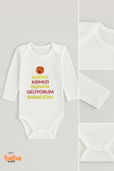 “Sarına Kırmızı Olmaya Geliyorum Babacığım” Baskılı %100 Pamuk,Uzun Kollu Zıbın Taraftar Bebek Body 18 AY