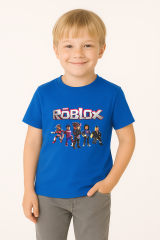 Roblox Baskılı Kısa Kollu Pamuklu Erkek Çocuk Tişörtü | Renkli Oyun Karakterli Yazlık Tshirt KOYU MAVİ - 3-4 Yaş