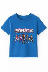 Roblox Baskılı Kısa Kollu Pamuklu Erkek Çocuk Tişörtü | Renkli Oyun Karakterli Yazlık Tshirt KOYU MAVİ - 5-6 Yaş
