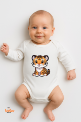 Sevimli Aslan Baskılı Bebek Zıbın Body %100 Pamuklu, Uzun Kollu, Rahat ve Şık Çıtçıtlı Body 6 AY