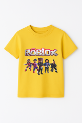 Roblox Baskılı Kısa Kollu Pamuklu Erkek Çocuk Tişörtü | Renkli Oyun Karakterli Yazlık Tshirt SARI - 5-6 Yaş