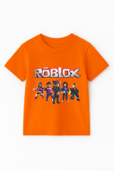 Roblox Baskılı Kısa Kollu Pamuklu Erkek Çocuk Tişörtü | Renkli Oyun Karakterli Yazlık Tshirt TURUNCU - 5-6 Yaş