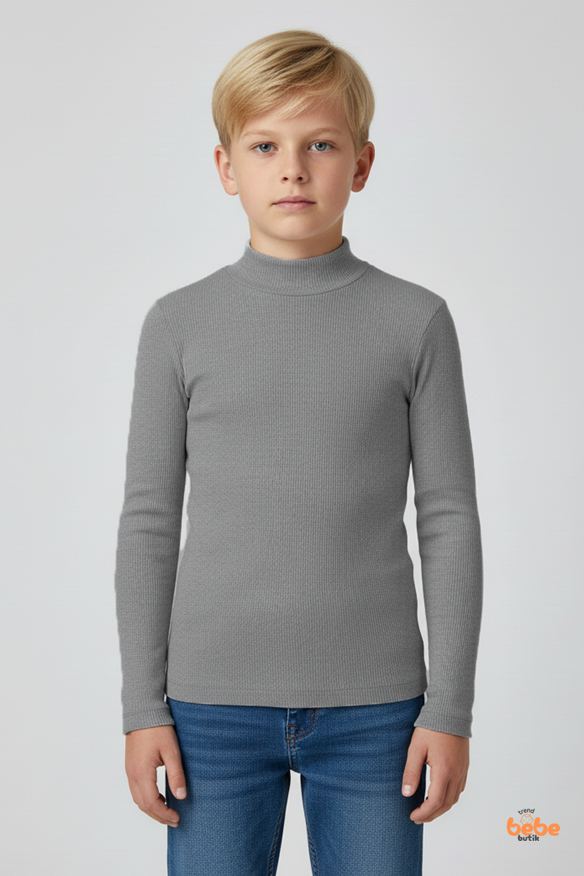 Erkek Çocuk Kaşkorse Fitilli Boğazlı Uzun Kollu Body Pamuklu Esnek İçlik & Günlük Basic Üst