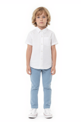 Erkek Çocuk Kısa Kollu Gömlek %100 Pamuk Yazlık Düğmeli Cep Detaylı Okul ve Günlük Kullanım BEYAZ - 5-6 Yaş