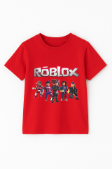 Roblox Baskılı Kısa Kollu Pamuklu Erkek Çocuk Tişörtü | Renkli Oyun Karakterli Yazlık Tshirt KIRMIZI - 5-6 Yaş