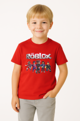 Roblox Baskılı Kısa Kollu Pamuklu Erkek Çocuk Tişörtü | Renkli Oyun Karakterli Yazlık Tshirt KIRMIZI - 5-6 Yaş