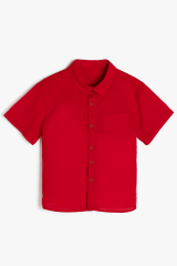 Erkek Çocuk Kısa Kollu Gömlek %100 Pamuk Yazlık Düğmeli Cep Detaylı Okul ve Günlük Kullanım KIRMIZI - 7-8 Yaş