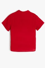 Erkek Çocuk Kısa Kollu Gömlek %100 Pamuk Yazlık Düğmeli Cep Detaylı Okul ve Günlük Kullanım KIRMIZI - 7-8 Yaş
