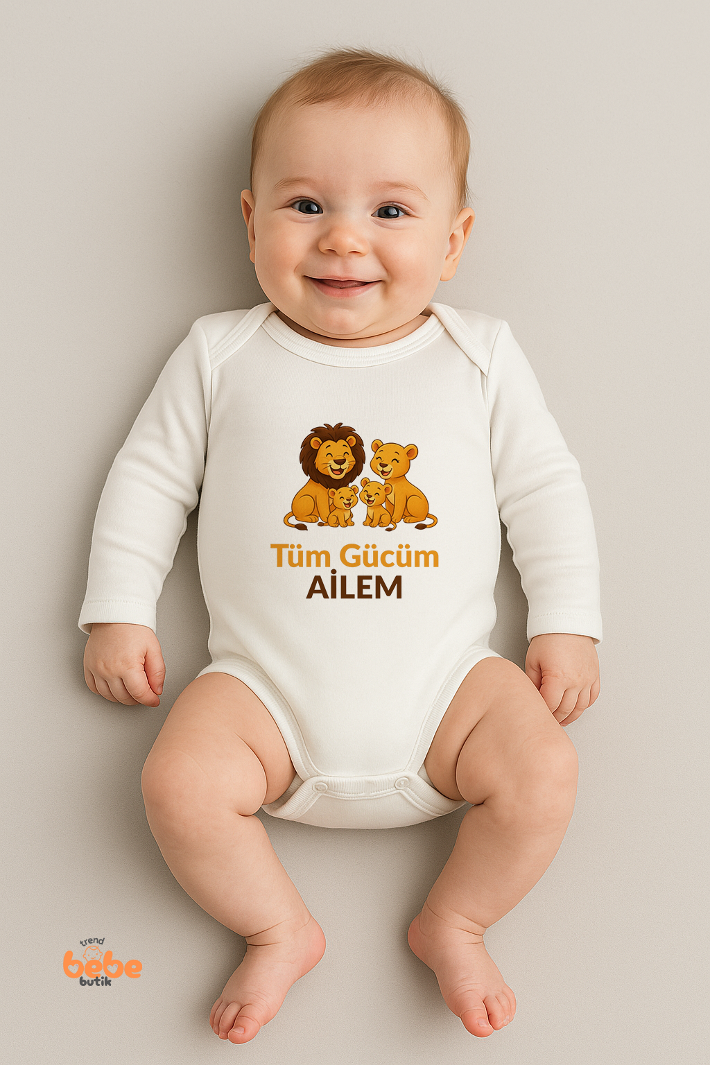Tüm Gücüm Ailem Baskılı Bebek Body | 06-18 Ay | %100 Pamuk, Uzun Kollu Zıbın, Kız & Erkek Bebek İçin 6 AY