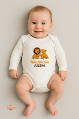Tüm Gücüm Ailem Baskılı Bebek Body | 06-18 Ay | %100 Pamuk, Uzun Kollu Zıbın, Kız & Erkek Bebek İçin 6 AY