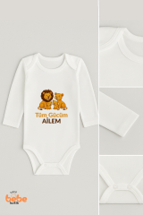 Tüm Gücüm Ailem Baskılı Bebek Body | 06-18 Ay | %100 Pamuk, Uzun Kollu Zıbın, Kız & Erkek Bebek İçin 6 AY