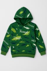 Erkek Çocuk Kapüşonlu Baskılı Eşofman Takımı 6-14 Yaş | Rahat Kalıp Yazılı Tasarım Sweatshirt Jogger Koyu Yeşil 13 YAŞ