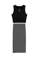 Kız Çocuk Çizgili Yırtmaçlı Etek ve Siyah Crop Top Takım – Yazlık, Şık, Rahat Günlük Kombin 12-13 Yaş
