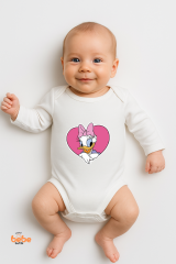 Daisy Duck Desenli Bebek Body | 06-09-12-18 Ay | %100 Pamuk, Uzun Kollu Zıbın, Kız Bebek İçin 18ay