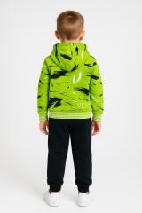 Erkek Çocuk Kapüşonlu Baskılı Eşofman Takımı 6-14 Yaş | Rahat Kalıp Yazılı Tasarım Sweatshirt Jogger Açık Yeşil 14 YAŞ