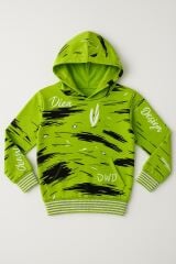 Erkek Çocuk Kapüşonlu Baskılı Eşofman Takımı 6-14 Yaş | Rahat Kalıp Yazılı Tasarım Sweatshirt Jogger Açık Yeşil 14 YAŞ