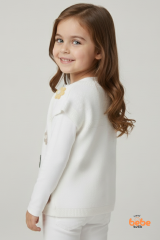 Papatyalı Kız Çocuk Triko Yelek – Çiçek Motifli Robalı Örgü Hırka  Mevsimlik Kalın Triko Yelek