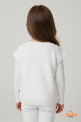 Papatyalı Kız Çocuk Triko Yelek – Çiçek Motifli Robalı Örgü Hırka  Mevsimlik Kalın Triko Yelek