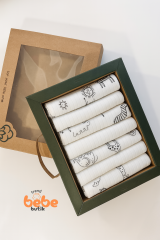 7’li Hayvan Figürlü %100 Pamuk Ribana Bebek Ağız Mendili Emici ve Yumuşak Ağız Bezi Seti 20x20cm