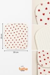 7’li Minik Kalp Desenli %100 Pamuk Ribana Bebek Ağız Mendili Yumuşak ve Emici Ağız Bezi Seti 20x20cm
