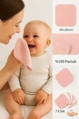 7’li %100 Pamuklu Ribana Bebek Ağız Mendili Pudra Çiçek Desenli ve Düz Set  Yumuşak Temizlik Bezi