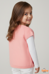 Papatyalı Kız Çocuk Triko Yelek – Çiçek Motifli Robalı Örgü Hırka  Mevsimlik Kalın Triko Yelek