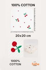 %100 Pamuklu Kiraz Desenli 7'li Bebek Ağız Mendili | 20x20 cm Ribana Dokulu Bebek Temizlik Bezi