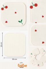 %100 Pamuklu Kiraz Desenli 7'li Bebek Ağız Mendili | 20x20 cm Ribana Dokulu Bebek Temizlik Bezi