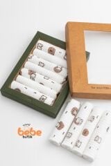 %100 Pamuklu Kiraz Desenli 7'li Bebek Ağız Mendili | 20x20 cm Ribana Dokulu Bebek Temizlik Bezi
