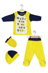 Bebek Taraftar Temalı Hastane Çıkışı 4'lü Zıbın Takımı %100 Pamuk Yenidoğan Set SARI-LACİVERT - 0-3 AY