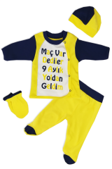 Bebek Taraftar Temalı Hastane Çıkışı 4'lü Zıbın Takımı %100 Pamuk Yenidoğan Set SARI-LACİVERT - 0-3 AY