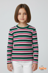 Renkli Çizgili Kaşkorse Fitilli Uzun Kollu Kız Çocuk Body – Esnek Pamuklu Kumaş Günlük Body