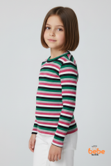 Renkli Çizgili Kaşkorse Fitilli Uzun Kollu Kız Çocuk Body – Esnek Pamuklu Kumaş Günlük Body