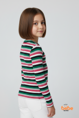 Renkli Çizgili Kaşkorse Fitilli Uzun Kollu Kız Çocuk Body – Esnek Pamuklu Kumaş Günlük Body